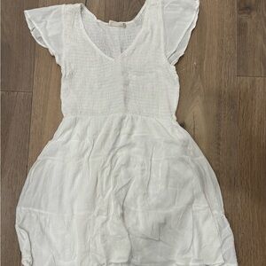 Altar'd State White V-Neck Smocked Bodice Tiered Dress